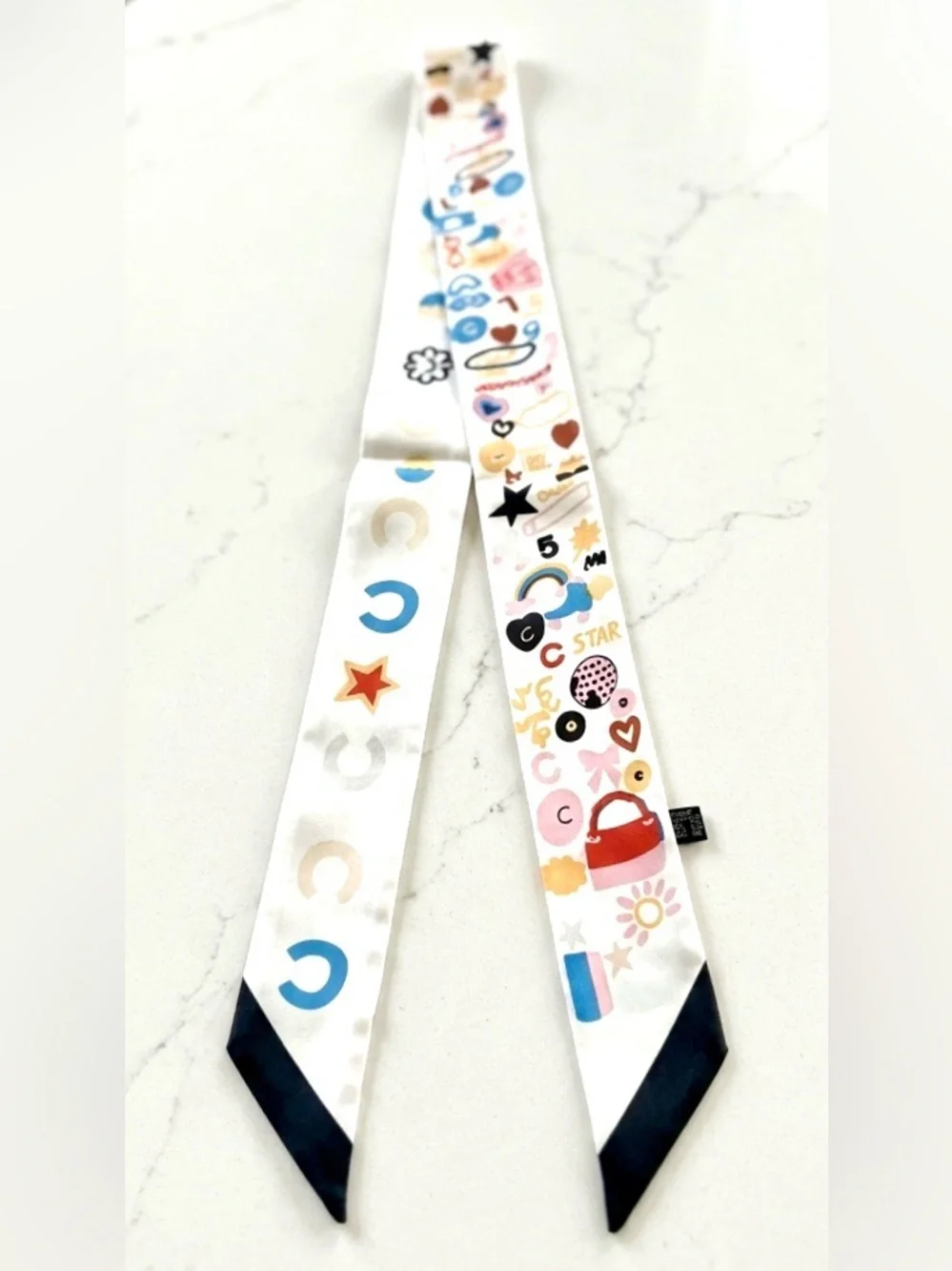 Retro Chic Skinny Scarf / Twilly – Whimsical Graphic Print